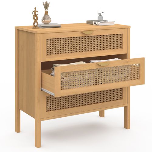 Commode 3 Tiroirs Edhen 80 Cm Cannage Coloris Bois