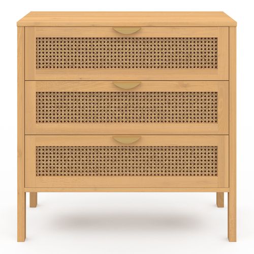 Commode 3 Tiroirs Edhen 80 Cm Cannage Coloris Bois