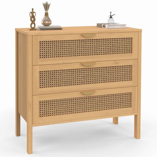 Commode 3 Tiroirs Edhen 80 Cm Cannage Coloris Bois