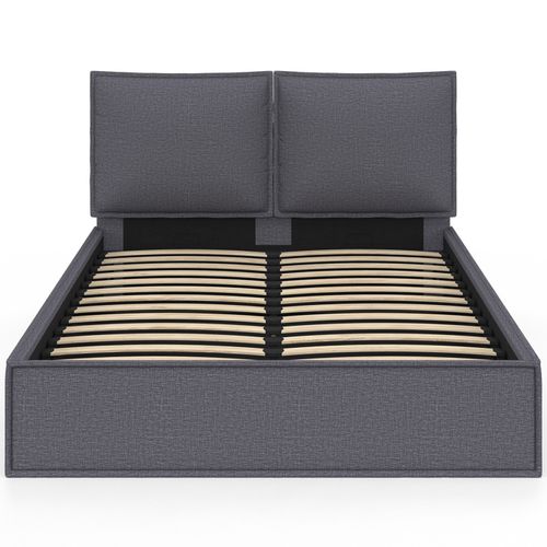 Lit Coffre Double Pilou Avec Tête De Lit Oreiller Et Sommier 140 X 190 Cm Tissu Gris Anthracite