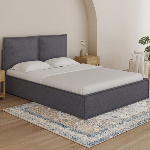 Lit Coffre Double Pilou Avec Tête De Lit Oreiller Et Sommier 140 X 190 Cm Tissu Gris Anthracite