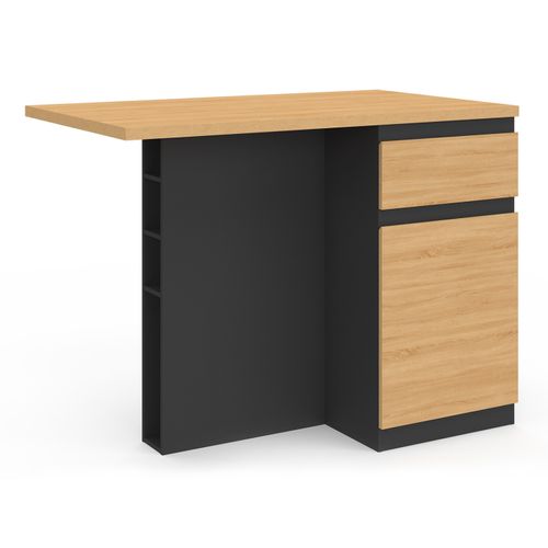 Ilot Central Tino 120 Cm Avec Range-bouteilles 4 Personnes Bois Noir Avec Plan De Travail Façon Hêtr