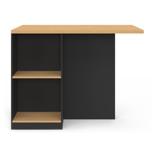 Ilot Central Tino 120 Cm Avec Range-bouteilles 4 Personnes Bois Noir Avec Plan De Travail Façon Hêtr