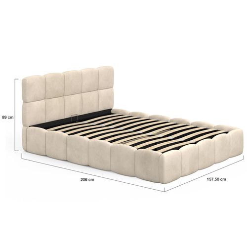 Lit Coffre Double Nuage Avec Tête De Lit Matelassée Et Sommier 140 X 190 Cm Velours Beige