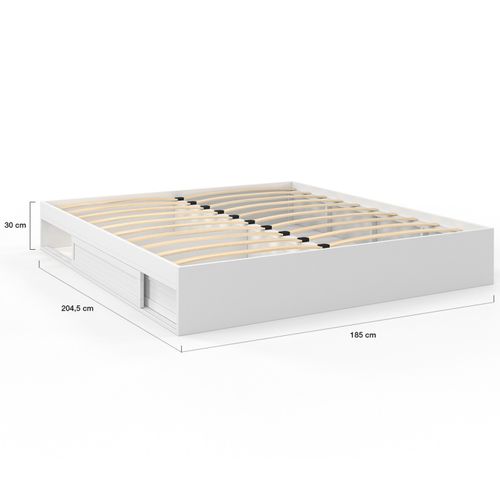 Cadre De Lit Double Salem Avec Rangements Et Sommier 180 X 200 Cm Blanc