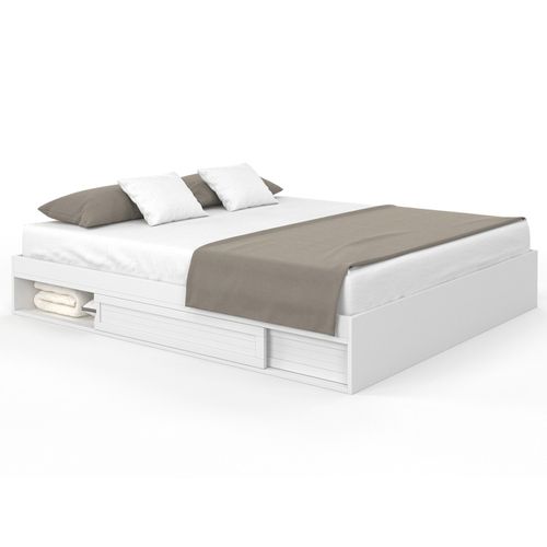 Cadre De Lit Double Salem Avec Rangements Et Sommier 180 X 200 Cm Blanc