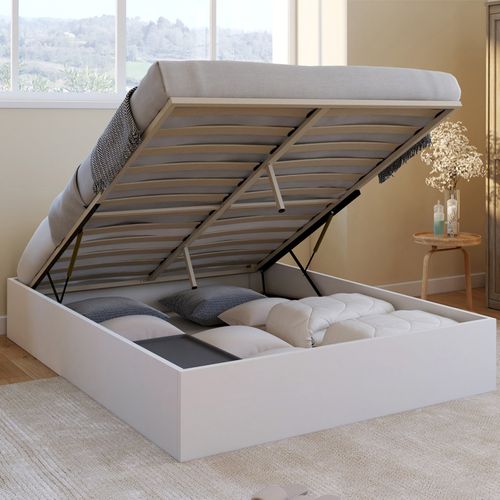 Lit Coffre Double Sandside Avec Sommier 140 X 190 Cm Blanc