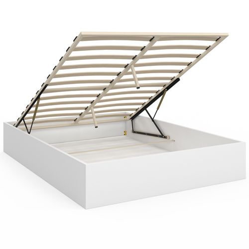 Lit Coffre Double Sandside Avec Sommier 140 X 190 Cm Blanc