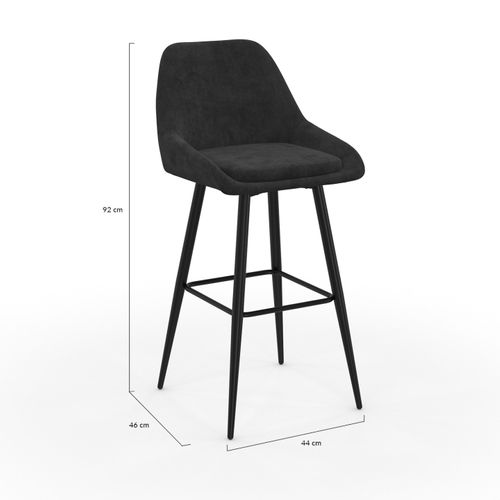 Lot De 4 Tabourets De Bar Thalya En Velours Noir Avec Demi-accoudoirs