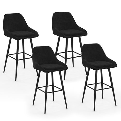 Lot De 4 Tabourets De Bar Thalya En Velours Noir Avec Demi-accoudoirs