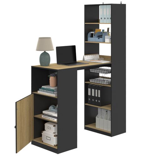 Bureau Lung Avec Rangements Et Placard 2 Personnes Noir Et Bois