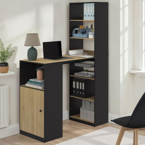 Bureau Lung Avec Rangements Et Placard 2 Personnes Noir Et Bois