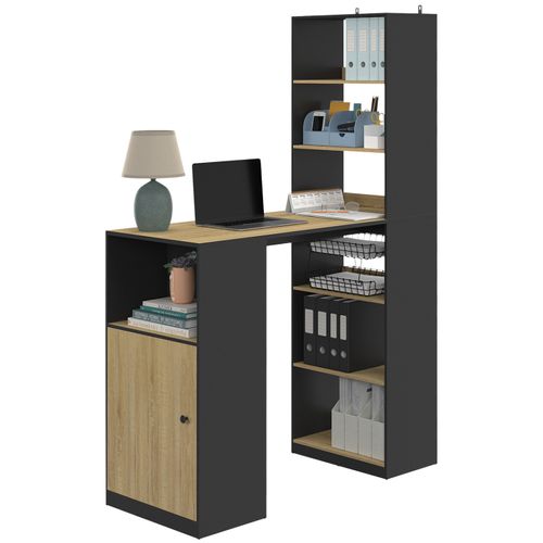 Bureau Lung Avec Rangements Et Placard 2 Personnes Noir Et Bois