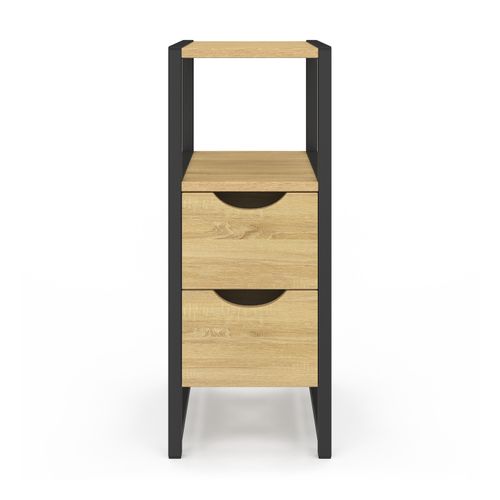 Lot De 2 Tables De Chevet Detroit 2 Tiroirs Et 1 Niche Bois Et Métal Noir Design Industriel