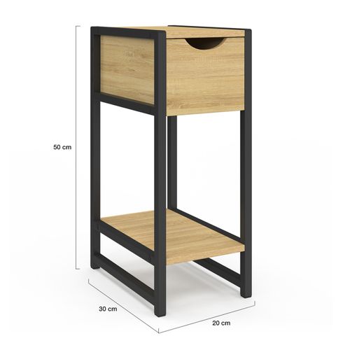 Lot De 2 Tables De Chevet Detroit 1 Tiroir Avec Tablette Gain De Place Bois Et Métal Noir Design Ind