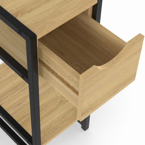 Lot De 2 Tables De Chevet Detroit 1 Tiroir Avec Tablette Gain De Place Bois Et Métal Noir Design Ind