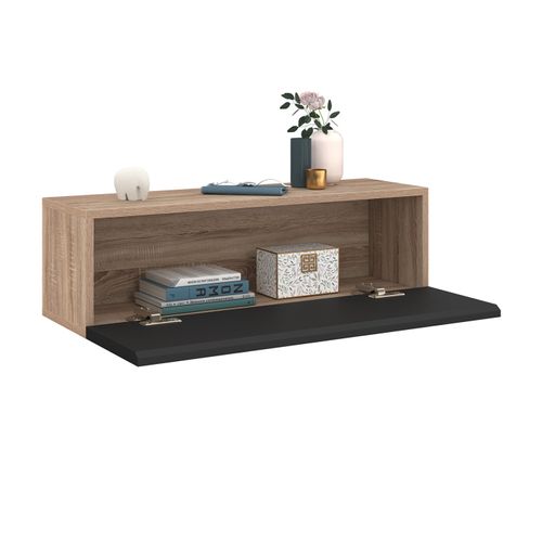 Lot De 2 Consoles Suspendues Étagères Murales Elyos 1 Porte Bois Et Noir