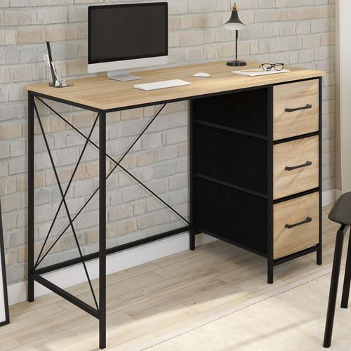 Bureau Avec 3 Tiroirs En Tissu Utah - Bois Et Noir