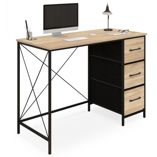 Bureau Avec 3 Tiroirs En Tissu Utah - Bois Et Noir