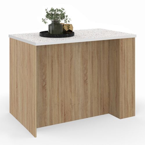 Ilot Central Tibo 120 Cm Bois Façon Hêtre Avec Plan De Travail Effet Terrazzo Simone