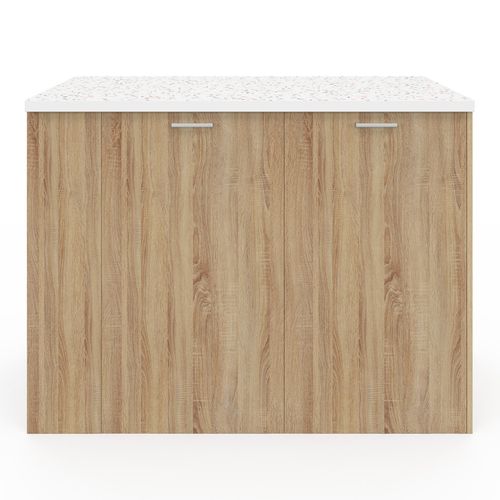 Ilot Central Tibo 120 Cm Bois Façon Hêtre Avec Plan De Travail Effet Terrazzo Simone