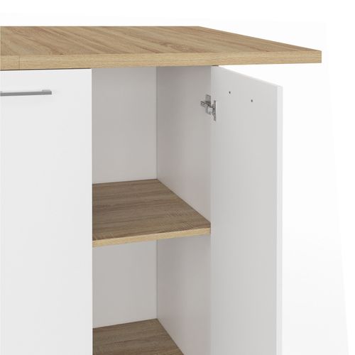 Ilot Central Bao 140 Cm 4 Personnes Bois Blanc Avec Plan De Travail Façon Hêtre