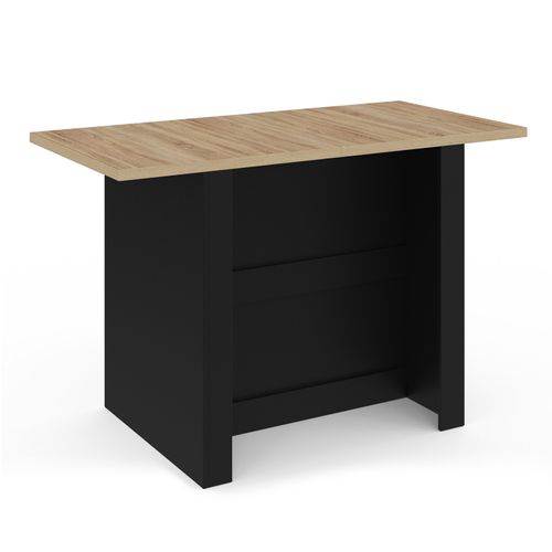 Ilot Central Bao 140 Cm 4 Personnes Bois Noir Avec Plan De Travail Façon Hêtre