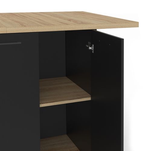 Ilot Central Bao 140 Cm 4 Personnes Bois Noir Avec Plan De Travail Façon Hêtre