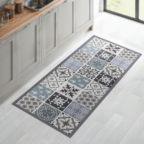 Tapis En Vinyle Effet Carreaux De Ciment Noir Et Blanc 66 X 160 Cm