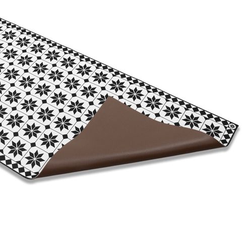 Tapis En Vinyle Effet Mosaïque Noir Et Blanc 66 X 160 Cm