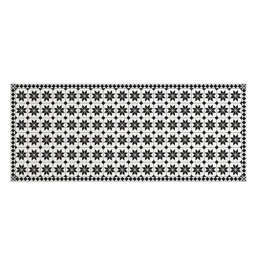 Tapis En Vinyle Effet Mosaïque Noir Et Blanc 66 X 160 Cm