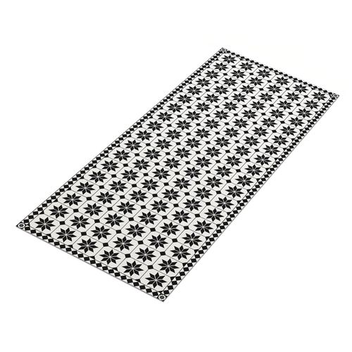 Tapis En Vinyle Effet Mosaïque Noir Et Blanc 66 X 160 Cm