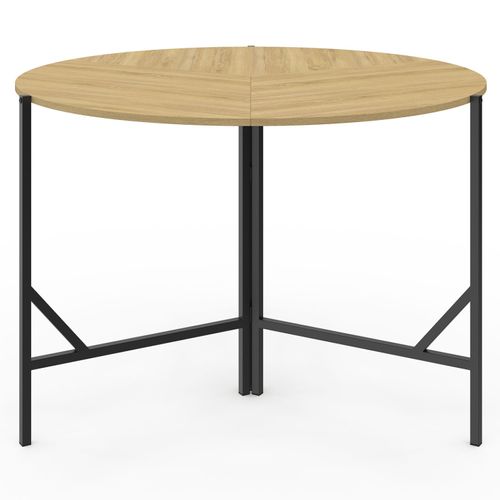 Table à Manger Pliante Ronde Yael 4 Personnes Bois Et Noir Design Industriel 110 Cm