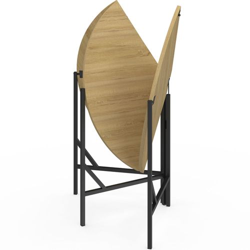 Table à Manger Pliante Ronde Yael 4 Personnes Bois Et Noir Design Industriel 110 Cm