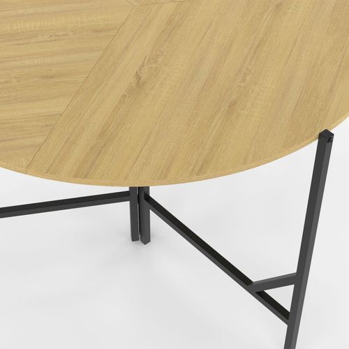 Table à Manger Pliante Ronde Yael 4 Personnes Bois Et Noir Design Industriel 110 Cm