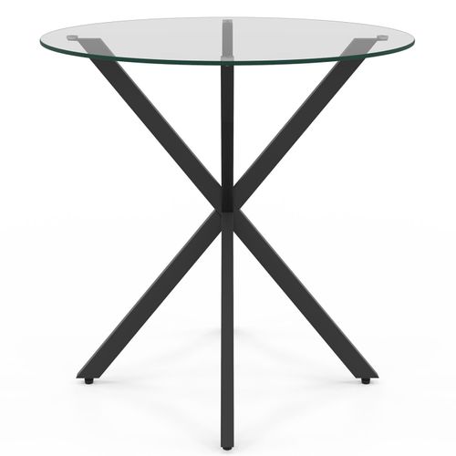 Table à Manger Ronde Alix 4 Personnes Pied Araignée Noir Et Plateau Verre 80 Cm