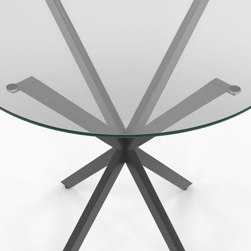 Table à Manger Ronde Alix 4 Personnes Pied Araignée Noir Et Plateau Verre 80 Cm
