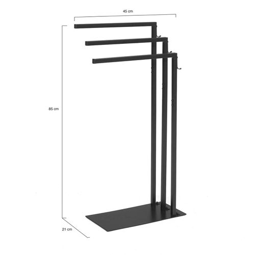 Porte-serviettes Sur Pied 3 Barres Latérales Dallas Métal Noir Design Industriel