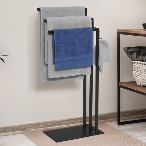 Porte-serviettes Sur Pied 3 Barres Latérales Dallas Métal Noir Design Industriel
