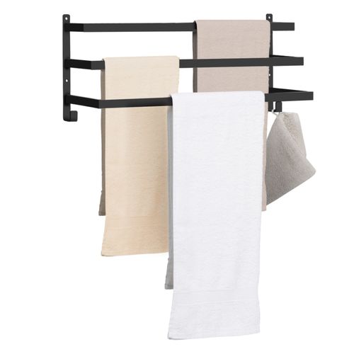 Porte-serviettes Mural 3 Niveaux Dallas Métal Noir Design Industriel