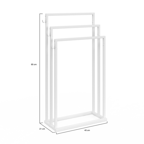 Porte-serviettes Sur Pied 3 Niveaux Dallas Métal Blanc Design Industriel