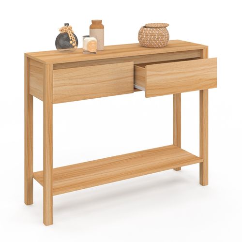 Console 2 Tiroirs Toscane 1 Étagère Effet Teck