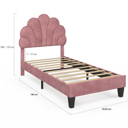 Lit Simple Coquillage 90 X 190 Cm Amanda Avec Sommier Velours Rose Poudré