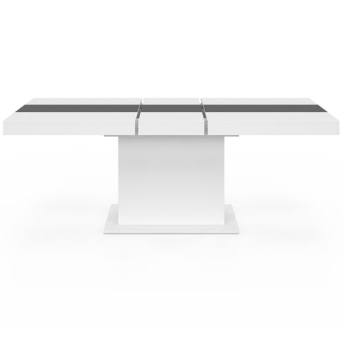 Table à Manger Extensible Rectangle Eden 6-10 Personnes Blanche Et Bande Centrale Grise 160-200 Cm