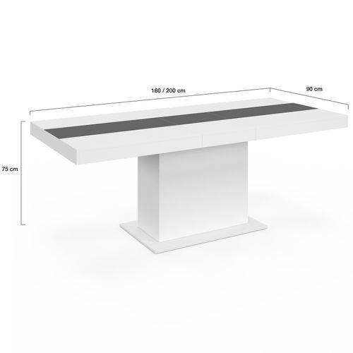 Table à Manger Extensible Rectangle Eden 6-10 Personnes Blanche Et Bande Centrale Grise 160-200 Cm