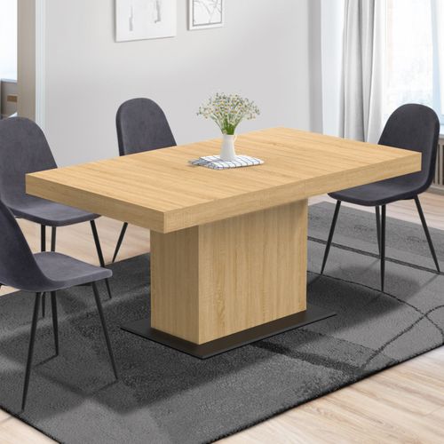 Table à Manger Extensible Rectangle Eden 6-10 Personnes Bois Et Socle Noir 160-200 Cm
