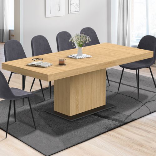Table à Manger Extensible Rectangle Eden 6-10 Personnes Bois Et Socle Noir 160-200 Cm