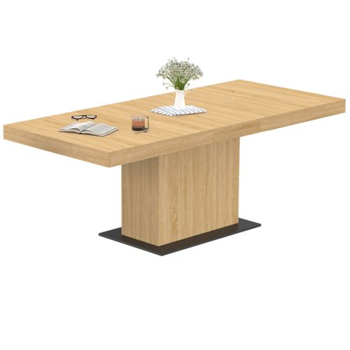 Table à Manger Extensible Rectangle Eden 6-10 Personnes Bois Et Socle Noir 160-200 Cm