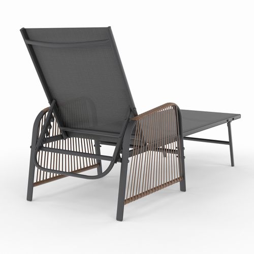 Lot De 2 Transats De Jardin Inclinables Rio En Acier Gris Anthracite, Cordage Effet Rotin Avec Accou