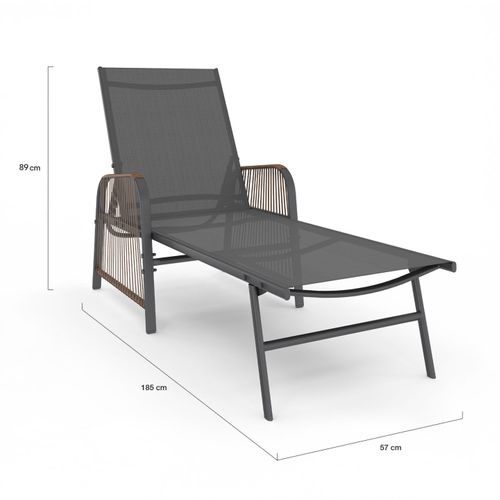 Lot De 2 Transats De Jardin Inclinables Rio En Acier Gris Anthracite, Cordage Effet Rotin Avec Accou